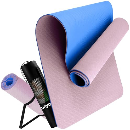 unycos - Esterilla de Yoga, Pilates y Otros Deportes - Colchoneta Antideslizante TPE con Bolsa y Correa para Llevar al Hombro | Ecológica - No Tóxica - 183 x 61 cm (Rosa/Azul sin Diseño)