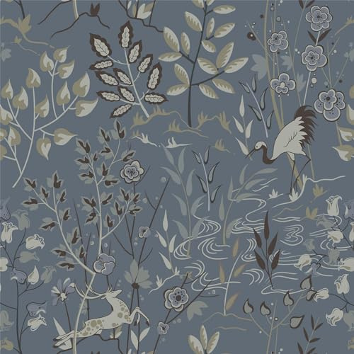 Timeet Self Adhesive Wallpaper Blue Floral 39.5CM×3M Waterproof Peel and Stick Wallpaper Botanical Animal Contact Paper Thicken Sticky Back Plastic Removable Vinyl Wrap for Furniture Wall