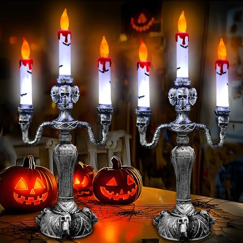 Extra Large - 2 Pack Halloween Candelabra LED Flameless Candles Holder