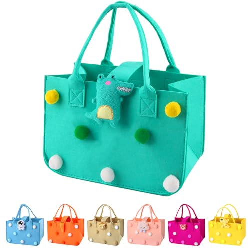 Bolsa de Fieltro, FainFun 30 * 20 * 18 cm Cesta de Fieltro Almacenamiento Grande con Manijas, Bolso de Fieltro de Compras Plegable, Bolsa de Fieltro para Almacenar Leña Periódicos (Azul verde)