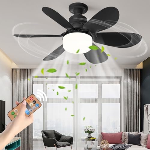YumSur Ceiling Fan with LED Lights, Ceiling Lamp with Fan and Remote, Timing, 3 Color Dimmable LED, 3 Speeds, Small Electric Fan Lamp for Bedroom Living Room Office and Dormitory (Style04)