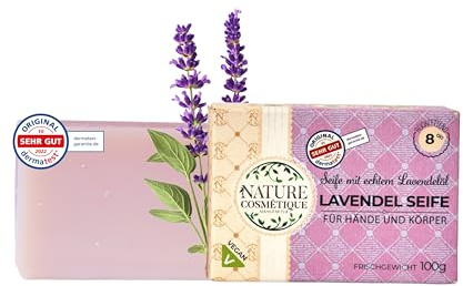 Nature Cosmétique® Feste Seife Lavendel – für Hände & Körper – Handgemachte Naturseife – Feuchtigkeitsspendend & Hautpflegend – Vegan, Palmölfrei – Made in Germany