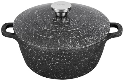 Denby - Granite Finish Cast Aluminium Casserole Dish - 24cm Length - QuanTanium Non-Stick Coating - Granite Effect - Suitable for all Hob Types - Oven Safe, Easy Grip Handle, L49.5xW25xH12.5cm