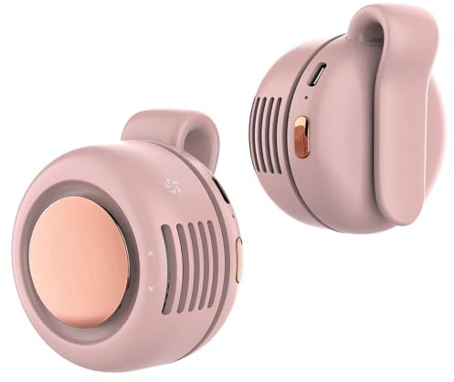 TFQXA1Z Portable Silent Clip On Bladeless Fan, Rechargeable Wearable Fan - Hands-Free Waist & Neck Cooling, 3 Speeds, 6H Runtime, USB-C Fast Charge (Pink)
