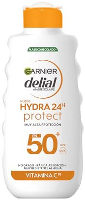 Garnier Delial Hydra 24h Protect Latte protettivo antimacchia con [Vitamina C]. Protezione UPF 50+. Non grasso. Assorbimento rapido e molto resistente all'acqua. 175 ml