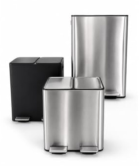 Jardin202 - Cubo reciclaje doble pedal | Acero Inoxidable y Negro Mate | Cubo de Basura Doble Compartimento | Para Cocina y Exterior | 30 litros (Plata)