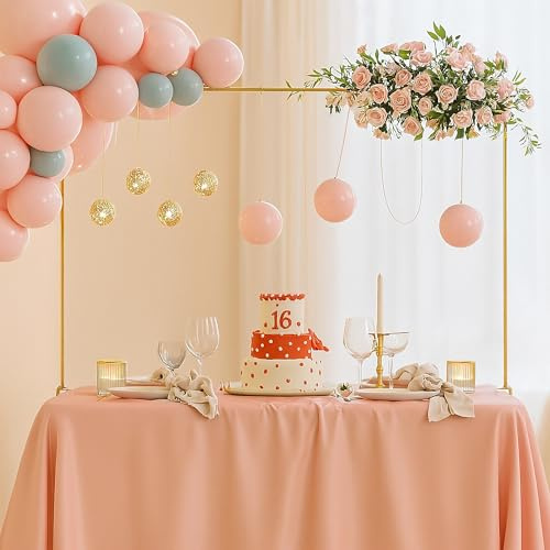 Relaxdays Arco Palloncini Struttura Tavolo, Base Estensibile, Decorazioni Compleanno H: 78,5–118 cm, L: 107–265 cm, Oro