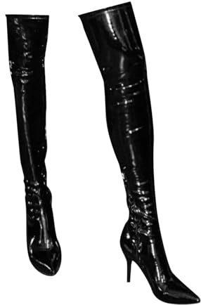 UK 5 Thigh High Boots for Women Patent Leather PU Over The Knee Boots Sexy Stilettos High Heels Pointed Toe Long Boot Fall Shoes Stylish Black Footwear Gift