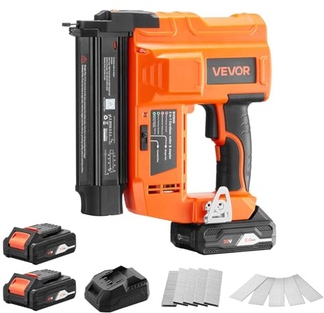 VEVOR Chiodatrice Brad a Batteria, Calibro 18, Sparachiodi Elettrica a Batteria da 20 V, con 500 Chiodi, 500 Punti Metallici, 2 Batterie agli Ioni di Litio, Caricabatterie, per Lavorazione del Legno