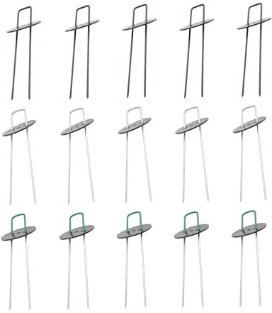Clavos de Jardinería en Forma de U 30 Piezas, Estacas Metálicas para Césped Artificial y Tela de Barrera contra Malezas, Diámetro 3 Mm, Colores Plateado, Verde y Semiverde,