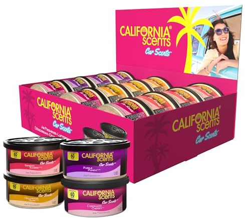 California Scents Car Scents Assorted pack of 12 car air fresheners, Cherry, Hollywood Glow, Purple Punch & Sonoma Sunrise
