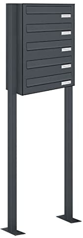 AL Briefkastensysteme 5er Durchwurfbriefkasten, 5 Fach Briefkasten DIN A4, wetterfeste Standbriefkastenanlage in Antrazitgrau mit fünf Fächern