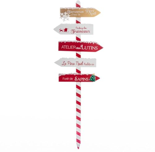 Feeric Lights et Christmas - Pancarte en Bois Rouge Blanc 120 cm