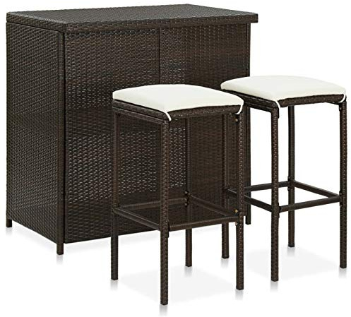Tidyard Set Mesa y sillas de Bar jardín 3 Piezas Muebles de Jardin Exterior Conjuntos ratán sintético marrón