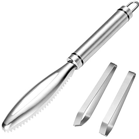 MEIYIDAY Fischschuppenschaber 3 Stücke Fischschuppen Entferner Set Rofessionelle Fischschuppenmaschine Fischschaber Edelstahl Fischschuppen Entferner Küchenhelfer mit Flache Und SchräGe Knochenklemme
