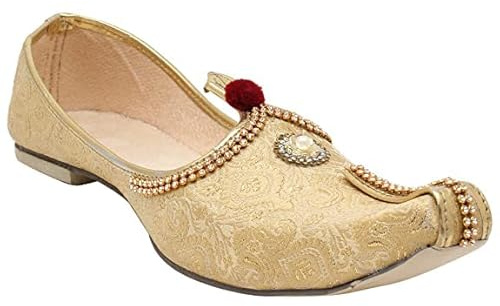 Zapatos de boda para hombre, Punjabi Jutti Mojari, étnico, indio, Khussa, zapatos planos de boda, talla 7-12, sol (dorado y crema), Dorado, 43 EU