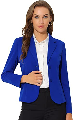 Allegra K Blazer Donna Casual Slim Giacche da Abito Collo con Revers Elasticizzata Ufficio Lavoro Blu Reale L