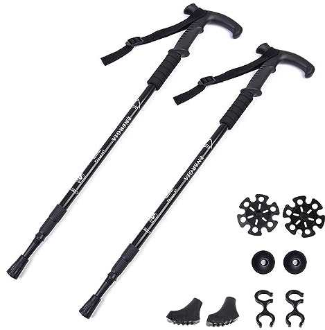 ThreeH 2 Pack Bâtons Trekking Canne de Marche en T Bâtons Marche en Alliage d'aluminium Bâtons Randonnée légers pour Le Voyage, l'escalade et Le Trekking en Extérieur Noir