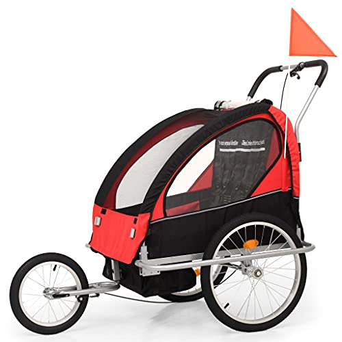 heybb 2-in-1 Kinder Fahrradanhänger & Kinderwagen Schwarz und Rot Lastenfahrrad Kindertransport