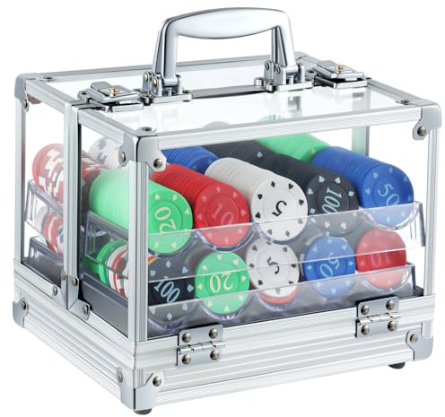 Hiboom Poker Chip Case 600 Pcs Chips Capacity Acrylic Poker Chip Carrier with 6 Pcs Trays Racks