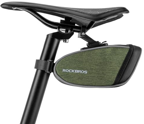 ROCKBROS - Maletín de sillín mini 0,45L, asiento trasero para bicicleta de montaña y carreras, bolsa de asiento reflectante duradera portátil, fijación por soporte