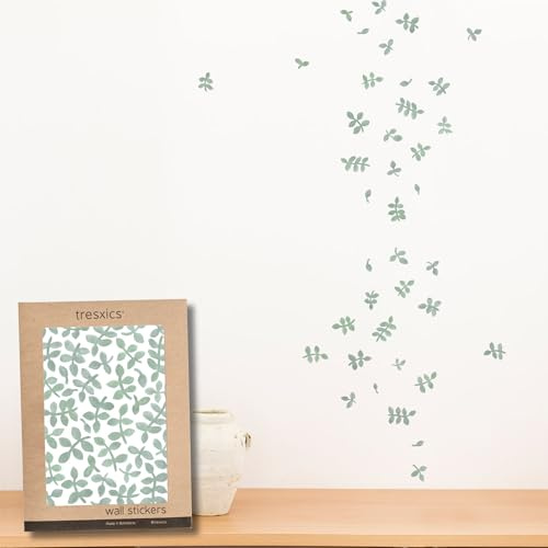 Pegatinas Pared Decorativas | Vinilo Adhesivo Pared Hojas Acuarela | Efecto Papel Pintado | Detalle Decorativo | 40 piezas | TRESXICS (Verde)
