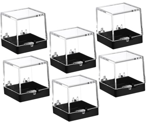 TINEASUR Caja de Exhibición de Muestras de Minerales Transparente de Plástico, 6 Piezas, Resistente y Fácil de Almacenar para Colecciones y Cristales
