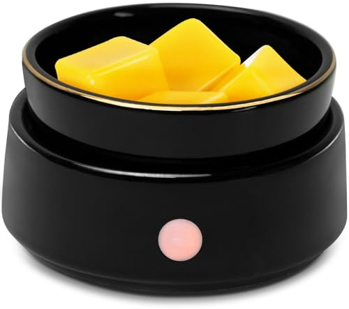 Wax Melt Burner Candle Warmer Ceramic 4-in-1 Electric Oil Burner Melter for Scented Melts, Candle Jars, Essential Oil, Coffee Home Office Bedroom Decor Gifts for Mom Women (Black)