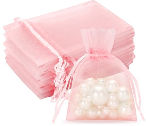 G2PLUS 50PCS Bolsitas para Regalos,Bolsas Organza 7×9CM Bolsita Rosa,Bolsas Pequeña para Boda Favores Joyas y Dulces