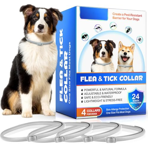 Collari Antipulci per Cani, Confezione da 4 Collari Antipulci per Cani con Protezione Efficace per 24 Mesi, Impermeabili, Regolabili per Taglia Piccola, Media e Grande