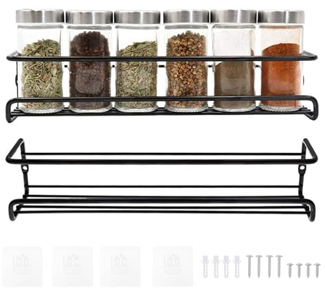 Qaestuan 2 Pièces Etagere à Epices, Etagere Epices Murale, Rangement Epices Cuisine Acier au Carbone, Porte Epices Cuisine Facile à Installer, pour Épices, Herbes, Bocaux et Autre