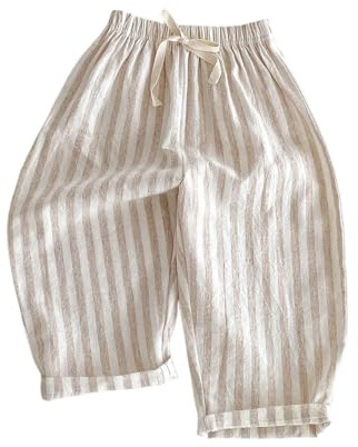 Toddler Kids Baggy Striped Linen Joggers Lightweight Casual Elastic Waist Loose Lounge Pants for Boys Girls 0-5 Years