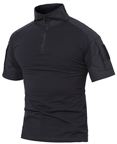 MAGCOMSEN Herren Militär Shirt Taktisch Combat Hemd für Männer US Army T-Shirt Quick Dry Shirt Outdoor Funktionsshirt mit Taschen Schwarz L