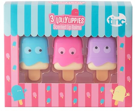 Tinc - Trio de Baumes à Lèvres Sucettes Glacées - Soins Hydratants aux Parfums Bonbon Vanille et Rose - Accessoire Beauté Ludique pour Enfants - Multicolore - Lot de 3