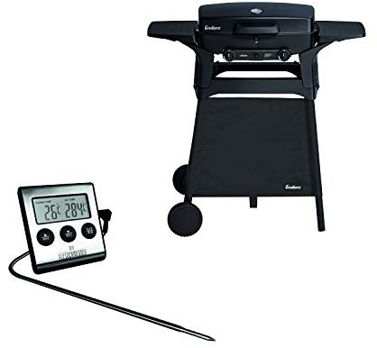 Enders Gasgrill URBAN Trolley - Bundle mit extra Fleischthermometer - 2 Edelstahl-Brenner stufenlos, Mobiler Kompaktgrill, Fahrbares Untergestell, Seitenablagen, Schwarz