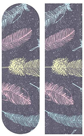 BEUSS Farbige Abstrakte Federn Muster Skateboard Griptape Rutschfest Selbstklebend Longboard Griptapes Aufkleber Griffband(84 * 23cm 1pcs)