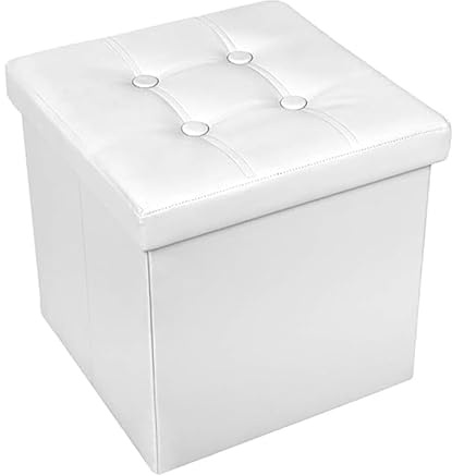 INTRECCI Pouf Contenitore Quadrato in Ecopelle, Pouf Poggiapiedi Imbottito in simil Pelle 38x38x38h cm Bianco