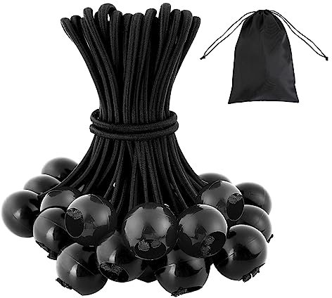 ROMON 25 Pezzi Corde Elastiche con Sfere, Elastici di Fissaggio 15cm, Corda Elastica Include 1 Sacchetto di Stoccaggio per Tende, Teloni, Poster, Campeggio, Baldacchino, Striscioni (Nero)