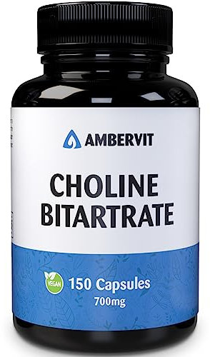 Cholin Hochdosiert - 700mg pro Kapsel - 150 Kapseln - 5 Monatsvorrat | Leberfunktion, Fettstoffwechsel, Gedächtnis und Gehirnfunktion | Vegan, Gluten Frei | Ambervit