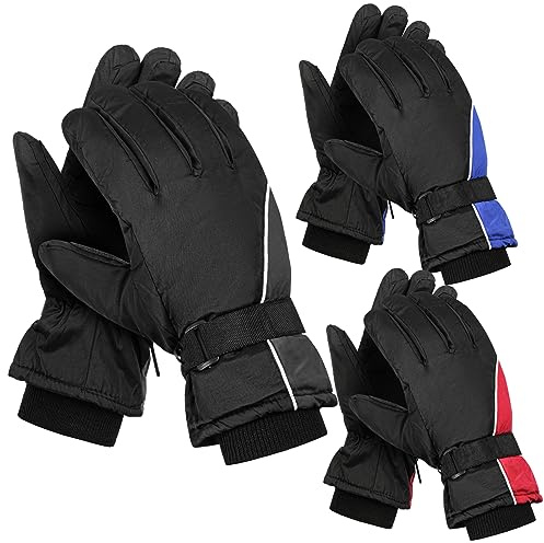 Tarpop 3 Pairs Mens Ski Gloves Winter Warm Women Gloves Adjustable Non Slip Snowboard Snow Waterproof Warm(M,Red, Blue, Black)