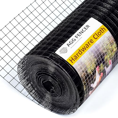 AggFencer Black Hardware Cloth 1 inch 16Ga PVC Coated Wire Mesh Vinyl Coated Fence, 16inch x 10ft Welded Metal Chicken Wire Fencing, Garden Plant Fencing, for Chicken Coop and Home Improvement