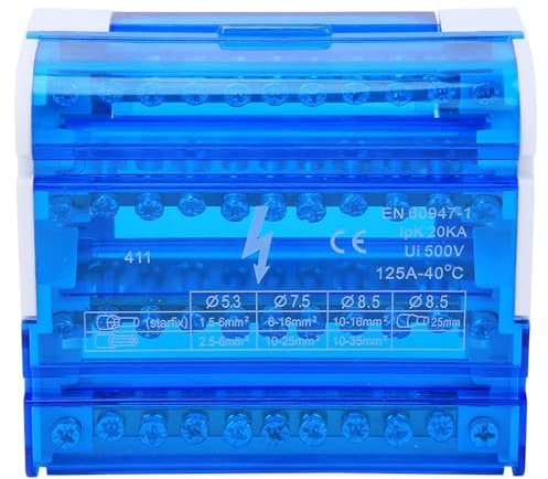 Morsettiera 12V Bus Scatola Di Giunzione 125A 500V Per Distribuzione Elettrica Su Guida Din Compatto Risparmio Di Spazio Installazione Singola Fase