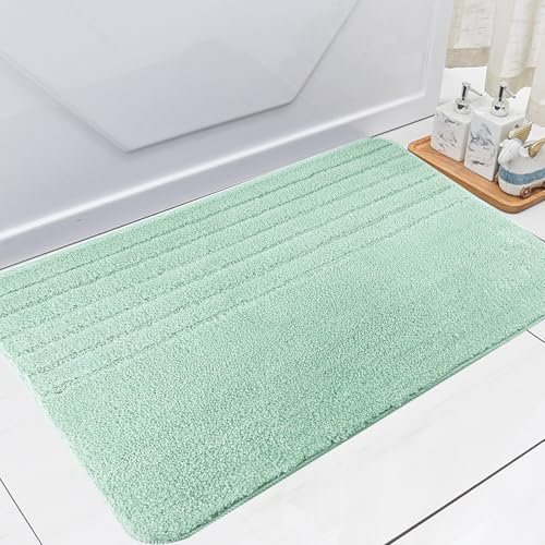 Bazasa Salbeigrün Badmatte Badezimmerteppich maschinenwaschbar Badteppich rutschfeste Weiche Mikrofaser Wasserabsorbierend Badvorleger Teppich für Badzimmmer Dusche Badewanne und Toilette 50×80cm