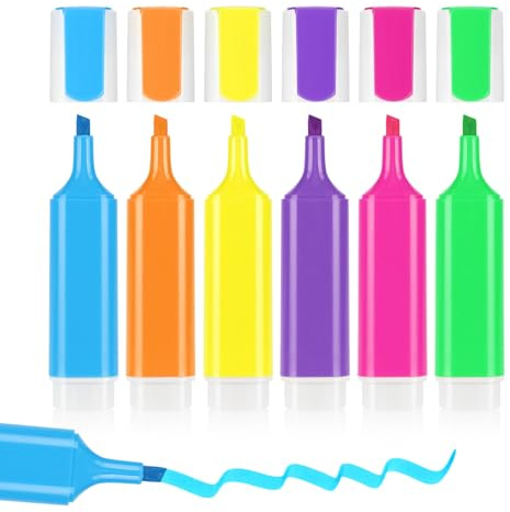 EooUooIP Evidenziatore, 6 Pezzi Pennarello Con Punta A Scalpello Evidenziatore Di Grande Capacità Pennarello Per Studenti Penna Graffiti Per Forniture Per Diario In Aula E Ufficio