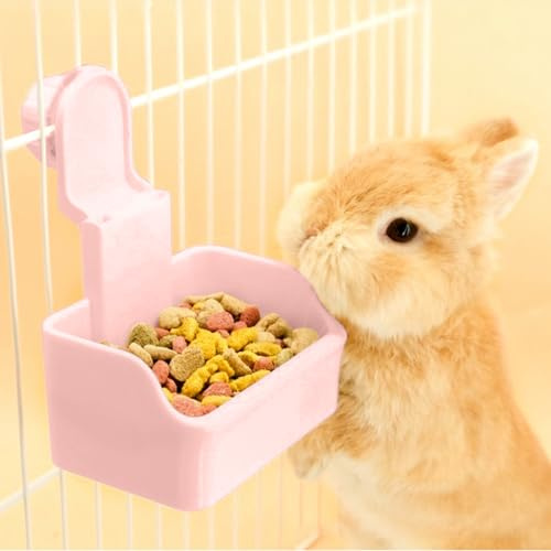 Rabbit Bowl, Crate Water Bowl, 2-in-1 Small Dog Cage Hanging Bowl Removable Food Water Bowl for Puppy Cat Rabbit Guinea Pig Ferret and Other Small Animals (Pink)