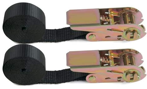 MEGAVOW Correa de Amarre con Trinquete, Tensor de Carraca, 2 m de Largo, 25 mm de Ancho, Capacidad de Carga 800 Kg, Cinchas de Sujeción de Carga para Baca, Equipaje