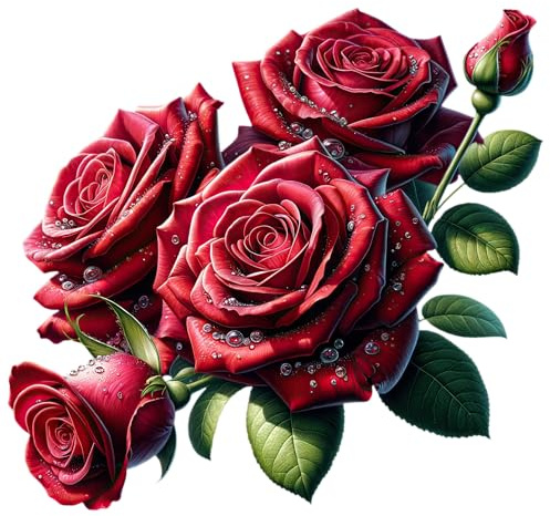 Red Tea Rose Bunch Flower Vinyl Decals, Floral Decor, Wall Stickers | Cover Marks, Opaque Finish, No White Edges, Weatherproof, UK Manufactured, 20cm, 7cm, Use on Tiles, Cars, Phones and Laptops