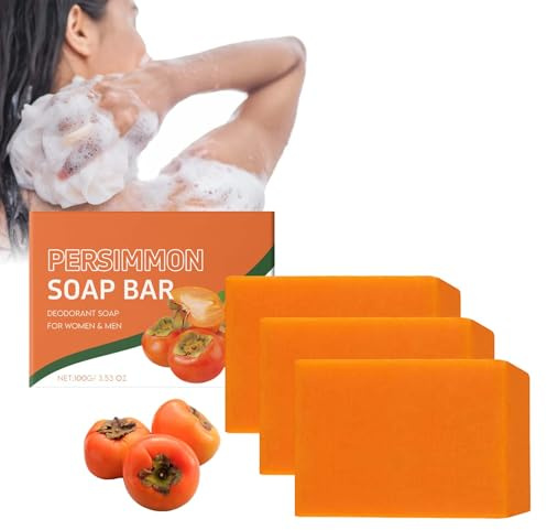 Kaki Lot de 2 savons naturels Presimmon Savon Kaki d'élimination des odeurs corporelles pour hommes et femmes, hydratant, éclaircissant, nettoyant en profondeur pour le visage et le corps, exfoliant