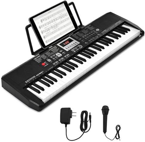 KEYIVOX 61-Key Electronic Keyboard Piano for Beginners with 200 Tones & Rhythms, Microphone, Learning Features, and Piano Note Stickers