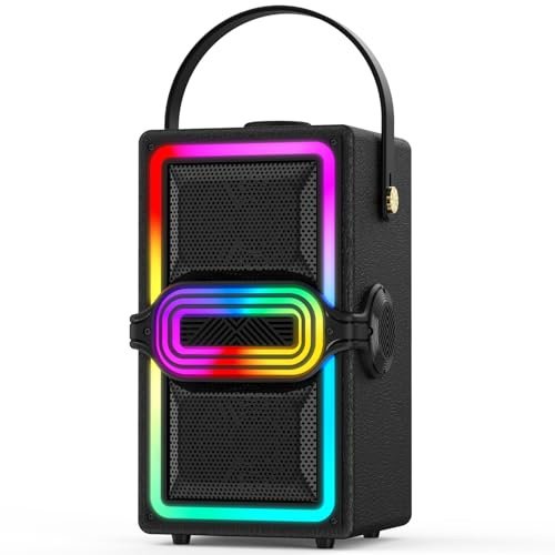 TAMPROAD Altoparlante Bluetooth Wireless, 120 W di picco wireless TWS cassa bluetooth, altoparlanti portatili per feste all'aperto con subwoofer, bassi profondi, 6 luci LED colorate (Nero)